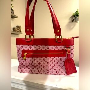 Red monogram Lucille PM LV style handbag tote